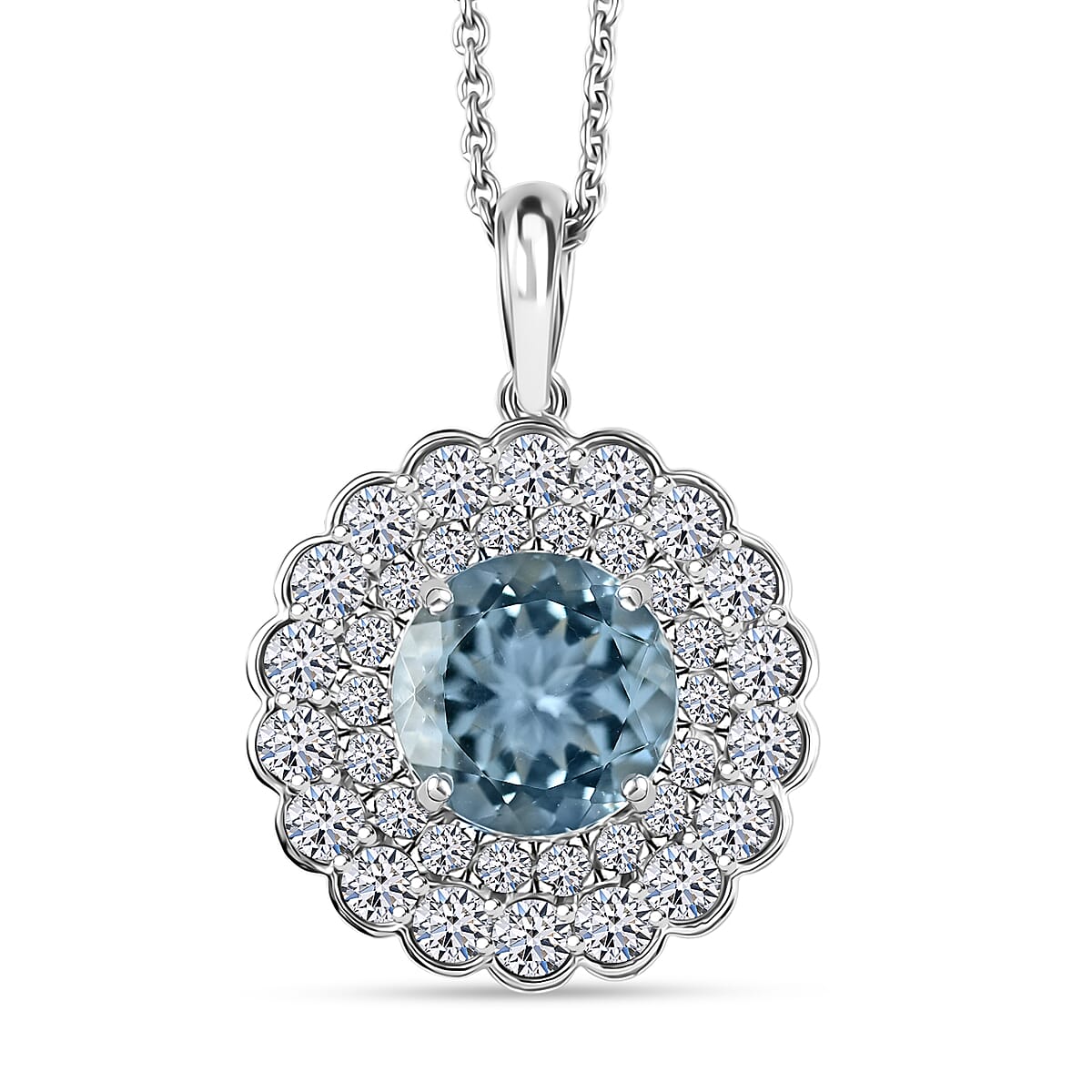 AAA Mangoro Aquamarine and Luxuriant Lab Grown Diamond SI 2.90 ctw Pendant Necklace in 10K White Gold 20 Inches image number 0