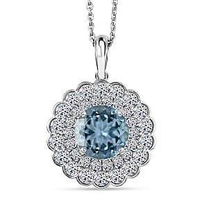 AAA Mangoro Aquamarine and Luxuriant Lab Grown Diamond SI 2.90 ctw Pendant Necklace in 10K White Gold 20 Inches
