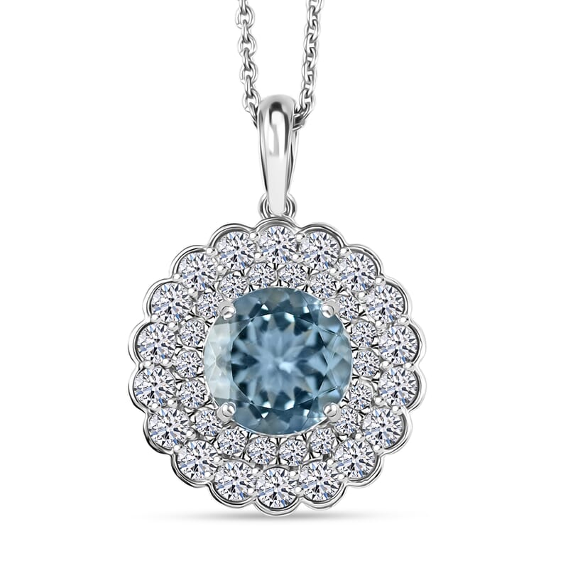 AAA Mangoro Aquamarine and Luxuriant Lab Grown Diamond SI 2.90 ctw Pendant Necklace in 10K White Gold 20 Inches