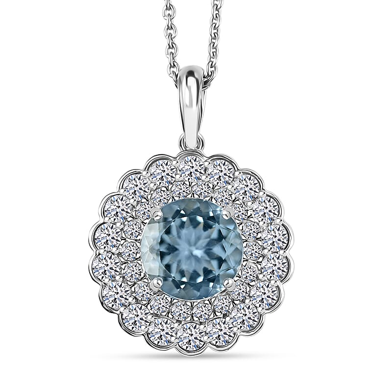 AAA Mangoro Aquamarine and Luxuriant Lab Grown Diamond SI 2.90 ctw Pendant Necklace in 10K White Gold 20 Inches