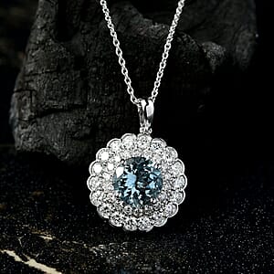 AAA Mangoro Aquamarine and Luxuriant Lab Grown Diamond SI 2.90 ctw Pendant Necklace in 10K White Gold 20 Inches