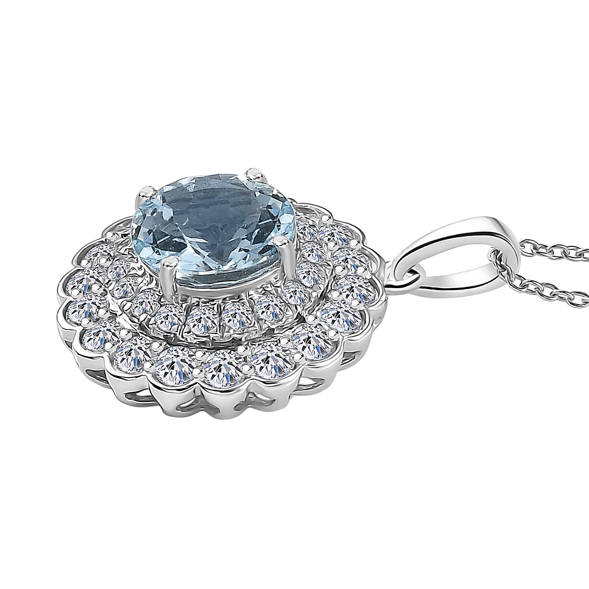AAA Mangoro Aquamarine and Luxuriant Lab Grown Diamond SI 2.90 ctw Pendant Necklace in 10K White Gold 20 Inches image number 3