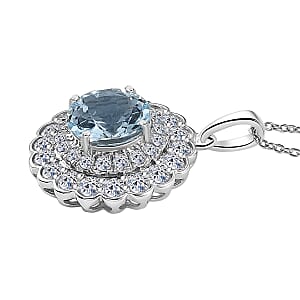 AAA Mangoro Aquamarine and Luxuriant Lab Grown Diamond SI 2.90 ctw Pendant Necklace in 10K White Gold 20 Inches