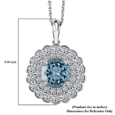 AAA Mangoro Aquamarine and Luxuriant Lab Grown Diamond SI 2.90 ctw Pendant Necklace in 10K White Gold 20 Inches