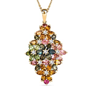 D'Joy Premium Multi-Tourmaline and White Zircon 10.75 ctw Pendant Necklace in 18K Vermeil Yellow Gold Over Sterling Silver 20 Inches
