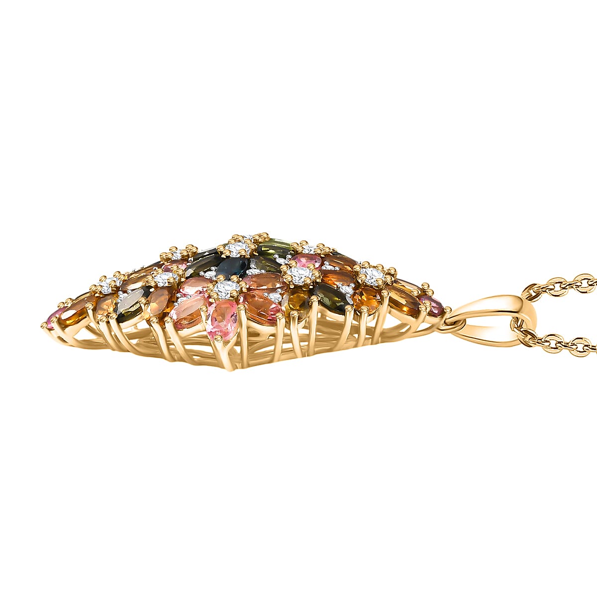 D'Joy Premium Multi-Tourmaline and White Zircon 10.75 ctw Pendant Necklace in 18K Vermeil Yellow Gold Over Sterling Silver 20 Inches image number 3