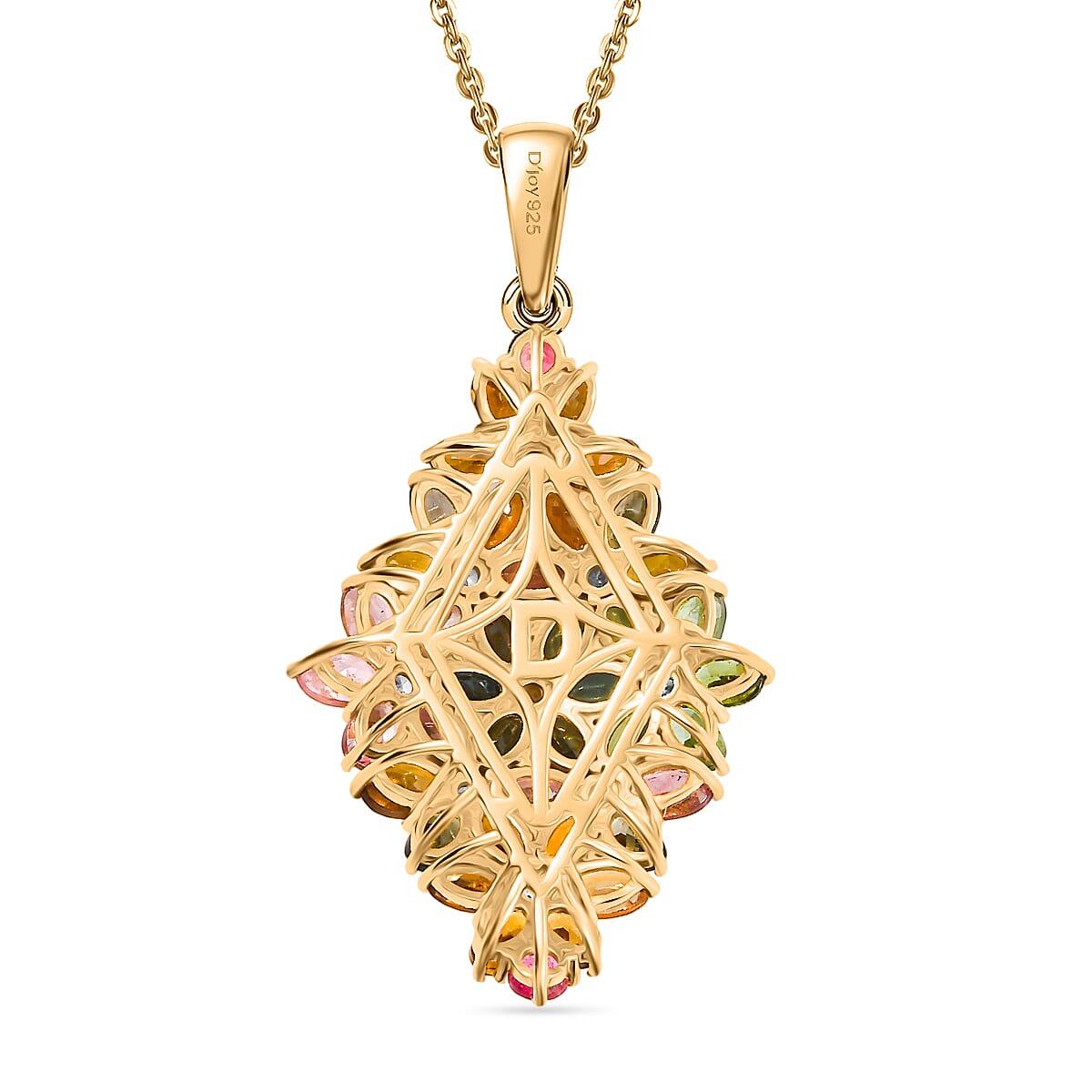 D'Joy Premium Multi-Tourmaline and White Zircon 10.75 ctw Pendant Necklace in 18K Vermeil Yellow Gold Over Sterling Silver 20 Inches image number 4