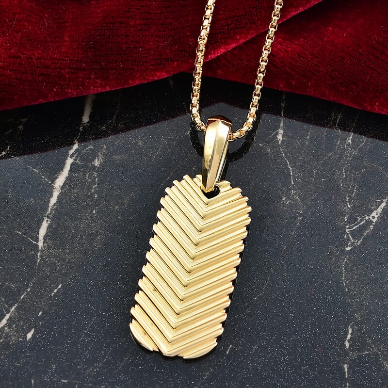 EverTrue Bronzella Collection Dog Tag Pendant in 18K YG Plated Bronze with ION Plated YG Stainless Steel Necklace 24 Inches