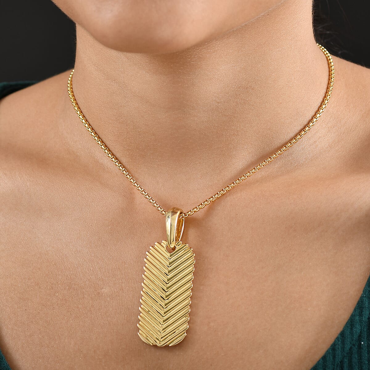 EverTrue Bronzella Collection Dog Tag Pendant in 18K YG Plated Bronze with ION Plated YG Stainless Steel Necklace 24 Inches image number 2
