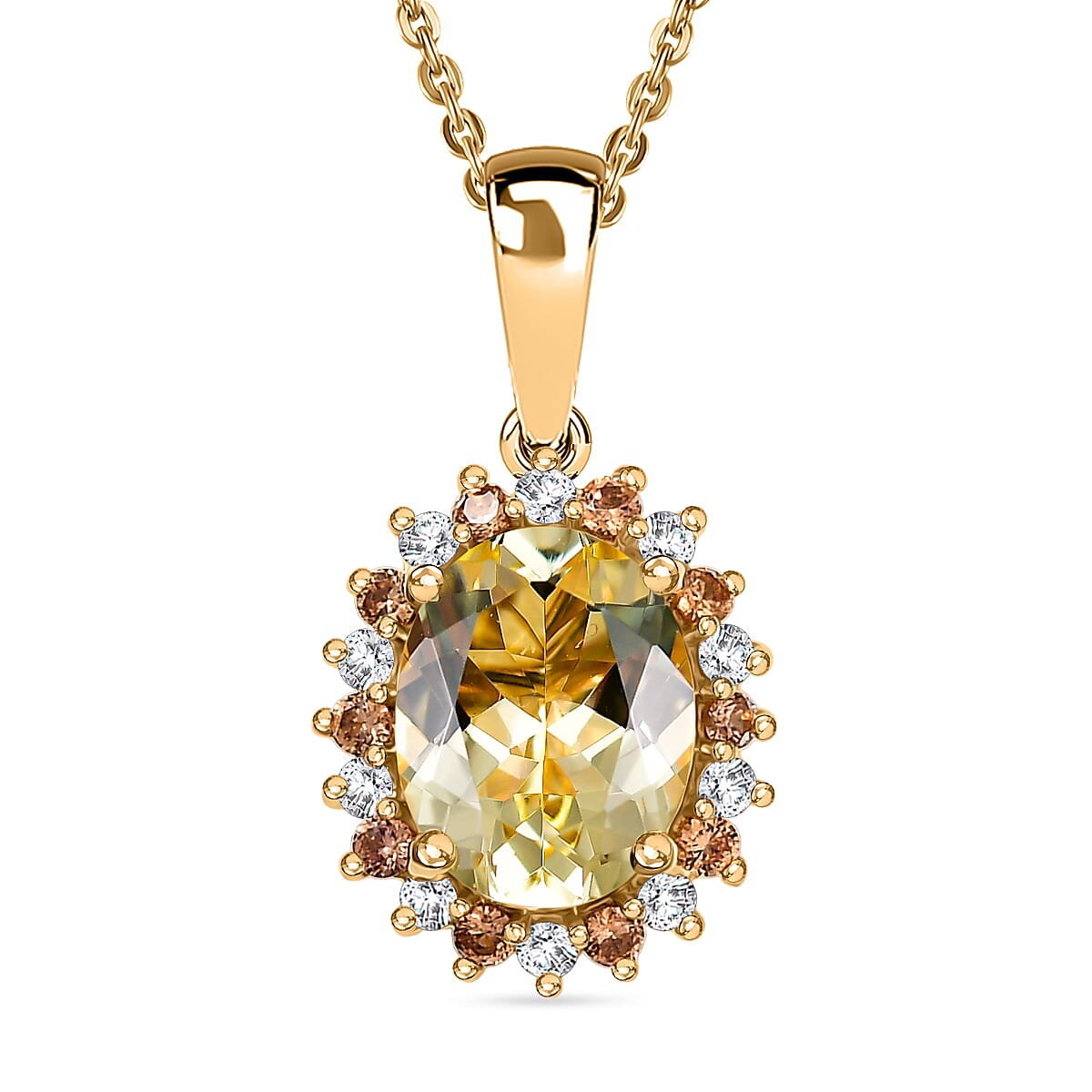 D'Joy Premium Brazilian Helidor and Multi Gemstone 2.20 ctw Sun-Kissed Bloom Pendant Necklace in 18K Vermeil Yellow Gold Over Sterling Silver 20 Inches image number 0
