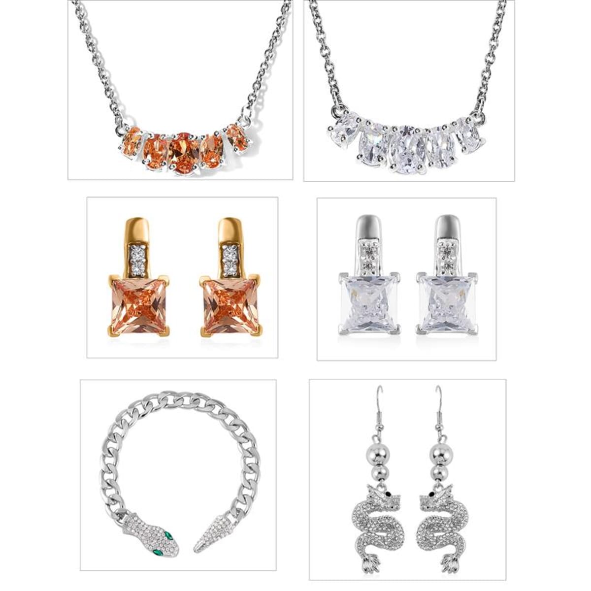 6 Piece Set - Multi Gemstone Necklace (18-20 Inches), Stud Earrings and Bracelet in Sterling Silver, Stainless Steel and Silvertone 12.40 ctw image number 0