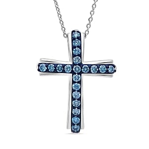 Luxuriant Lab Grown Blue Diamond (SI) 0.50 ctw Pendant Necklace (20 Inches) in Rhodium Over Sterling Silver