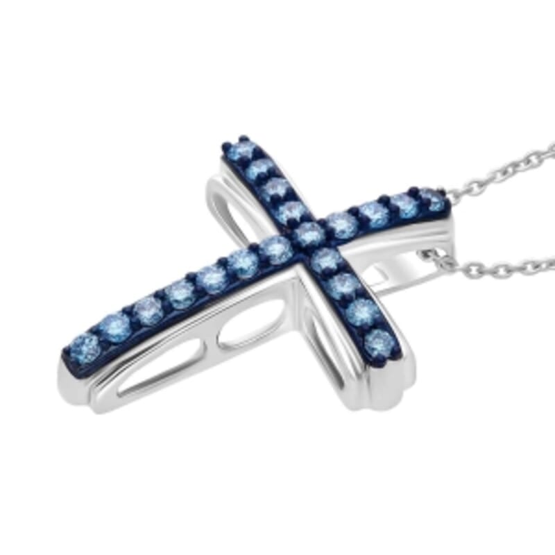 Luxuriant Lab Grown Blue Diamond (SI) 0.50 ctw Pendant Necklace (20 Inches) in Rhodium Over Sterling Silver