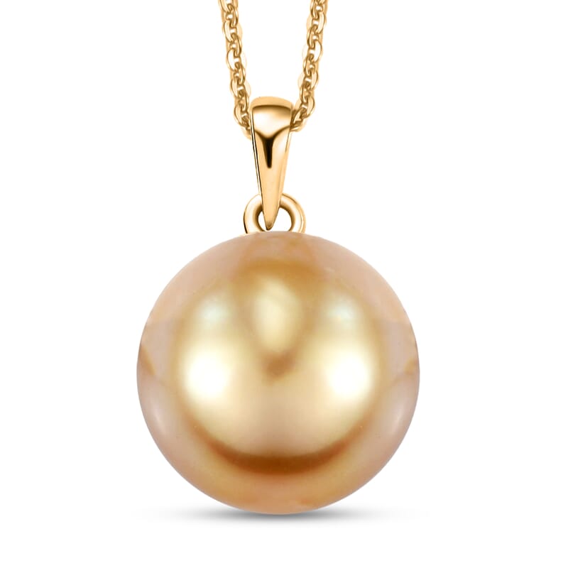 AAA South Sea Golden Pearl Pendant Necklace in 18K Yellow Gold 20 Inches