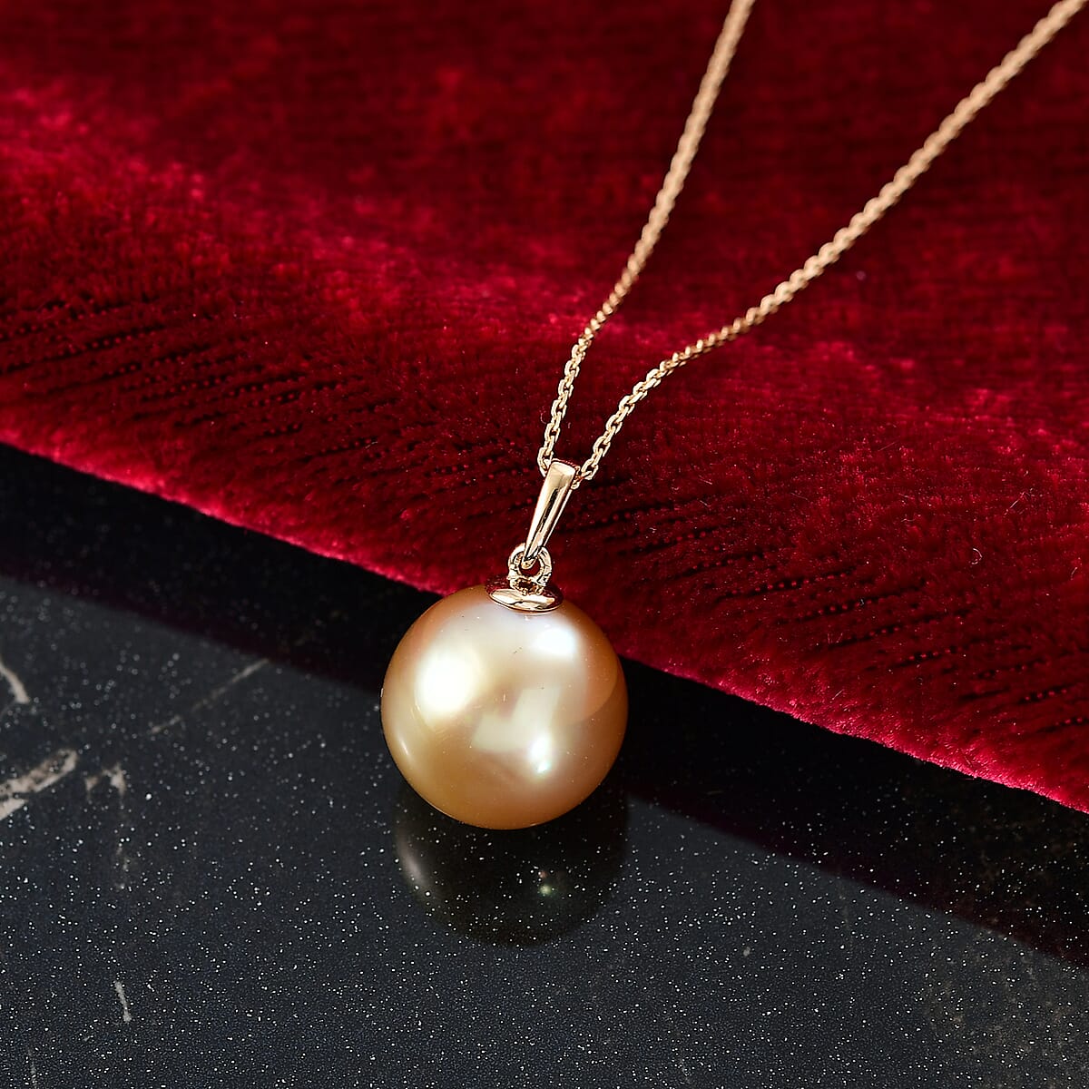 AAA South Sea Golden Pearl Pendant Necklace in 18K Yellow Gold 20 Inches image number 1