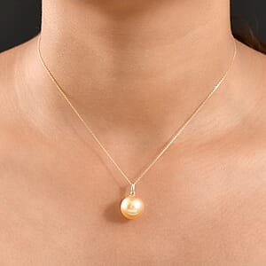 AAA South Sea Golden Pearl Pendant Necklace in 18K Yellow Gold 20 Inches