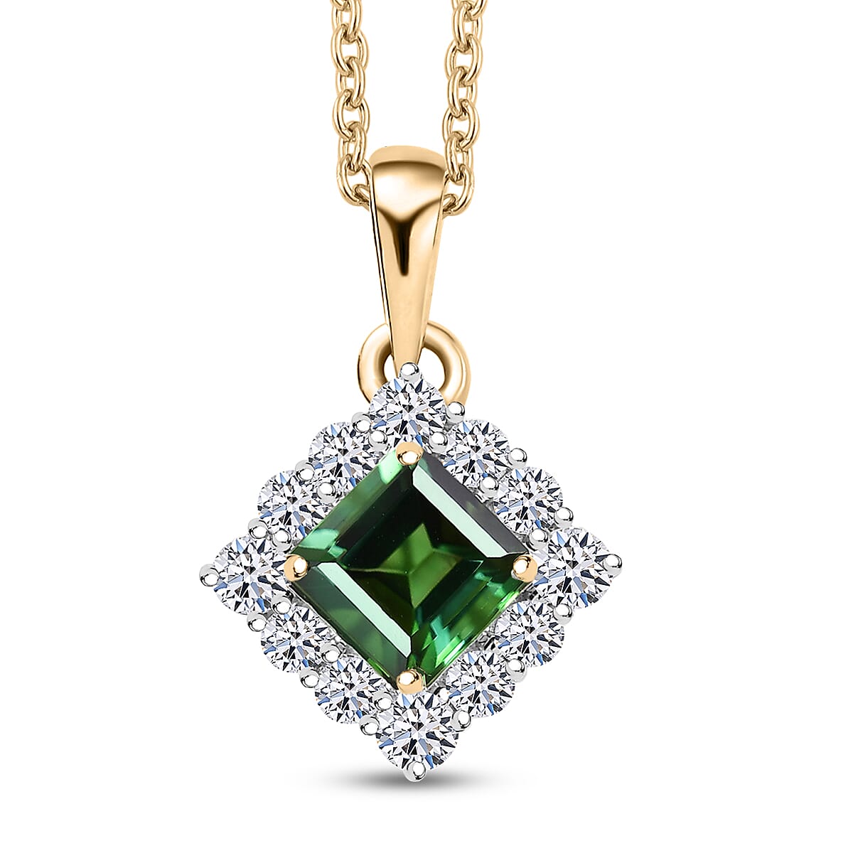 Certified & Appraised AAA Santa Rosa Tourmaline and G-H SI Luxuriant Lab Grown Diamond 1.24 ctw Pendant Necklace in 10K Yellow Gold 20 Inches image number 0