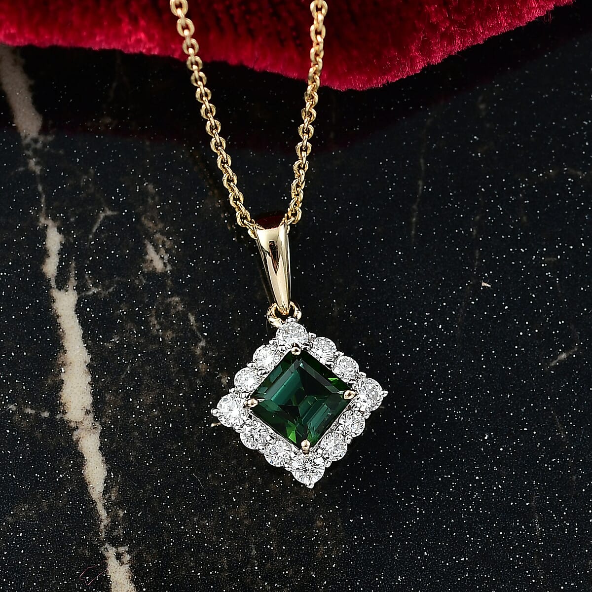 Certified & Appraised AAA Santa Rosa Tourmaline and G-H SI Luxuriant Lab Grown Diamond 1.24 ctw Pendant Necklace in 10K Yellow Gold 20 Inches image number 1