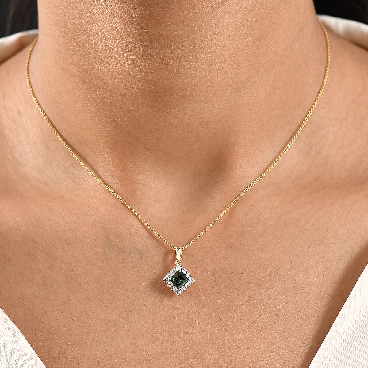 Certified & Appraised AAA Santa Rosa Tourmaline and G-H SI Luxuriant Lab Grown Diamond 1.24 ctw Pendant Necklace in 10K Yellow Gold 20 Inches image number 2