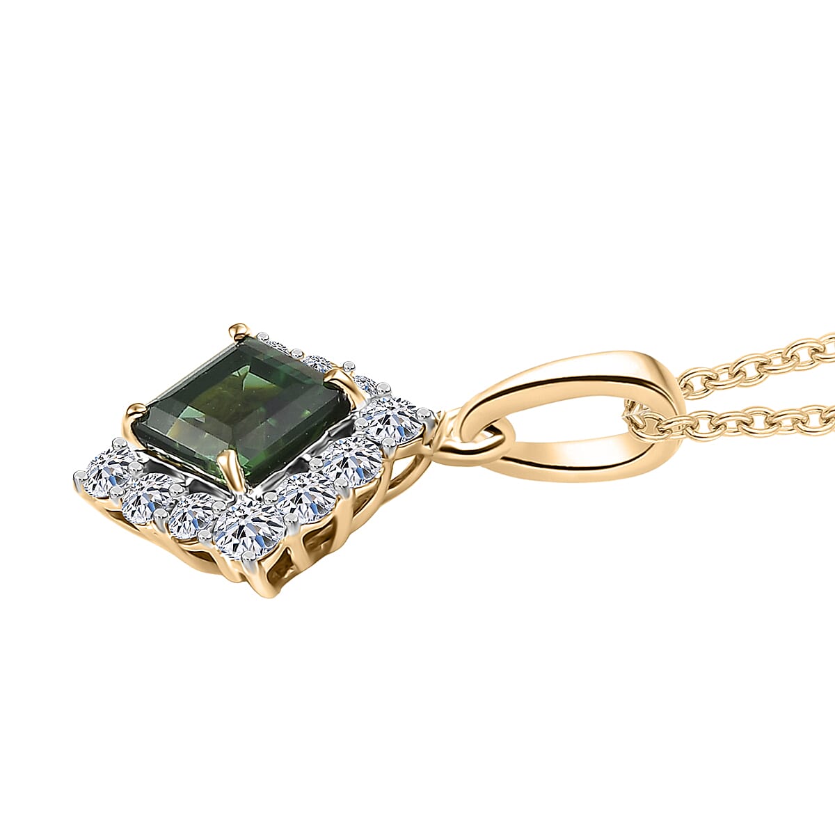 Certified & Appraised AAA Santa Rosa Tourmaline and G-H SI Luxuriant Lab Grown Diamond 1.24 ctw Pendant Necklace in 10K Yellow Gold 20 Inches image number 3