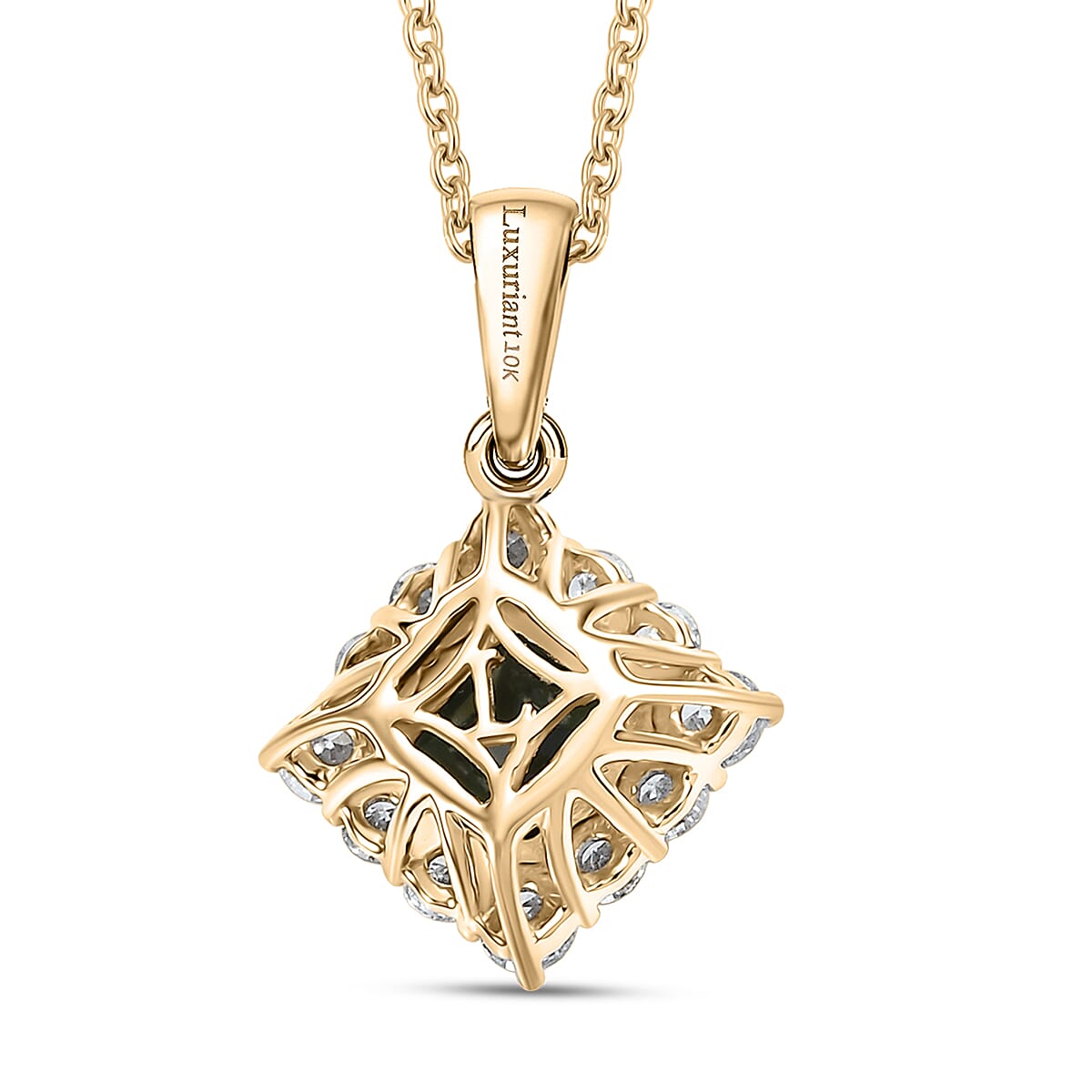 Certified & Appraised AAA Santa Rosa Tourmaline and G-H SI Luxuriant Lab Grown Diamond 1.24 ctw Pendant Necklace in 10K Yellow Gold 20 Inches image number 4