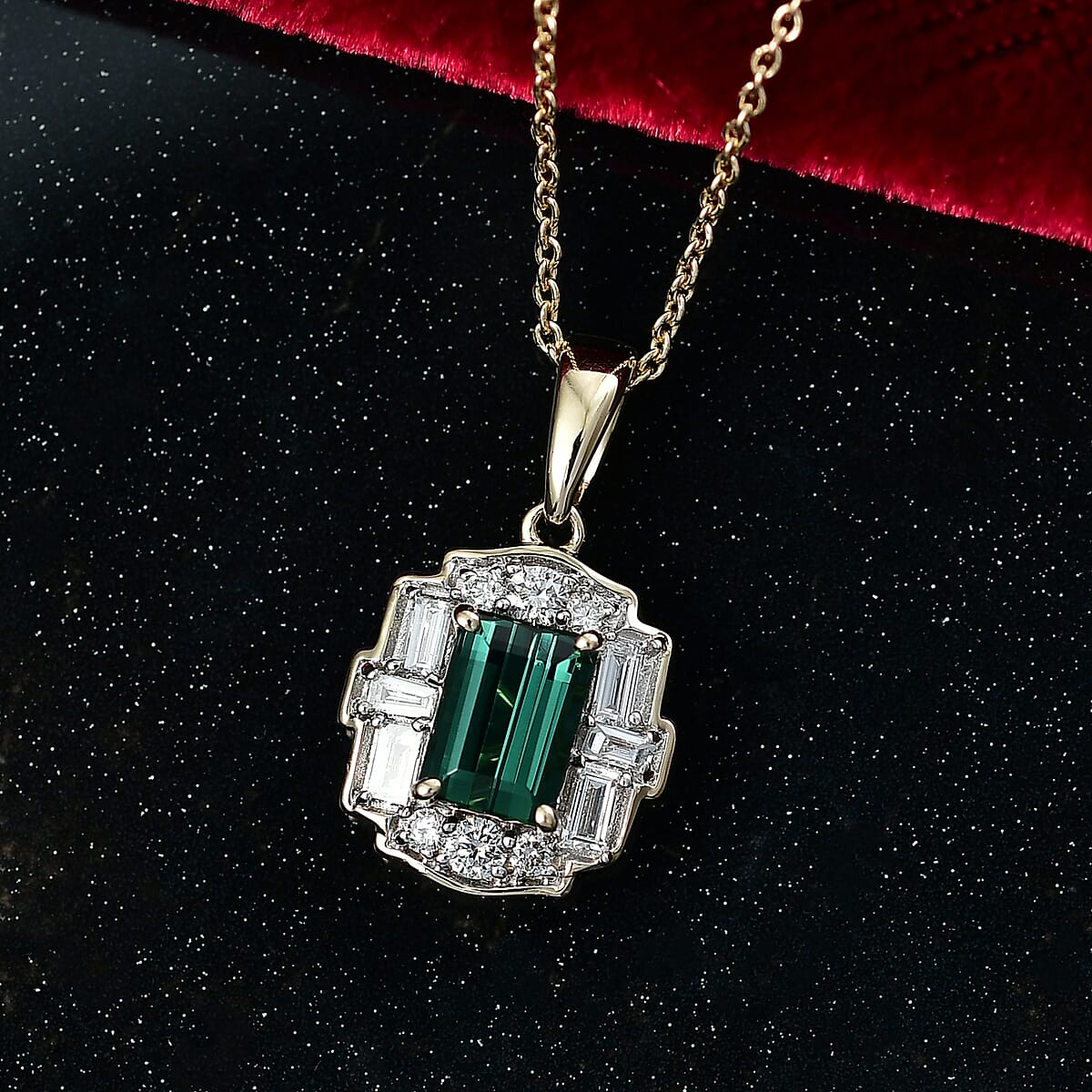 Certified & Appraised AAA Santa Rosa Tourmaline and G-H SI Luxuriant Lab Grown Diamond 1.77 ctw Pendant Necklace in 10K Yellow Gold 20 Inches image number 1