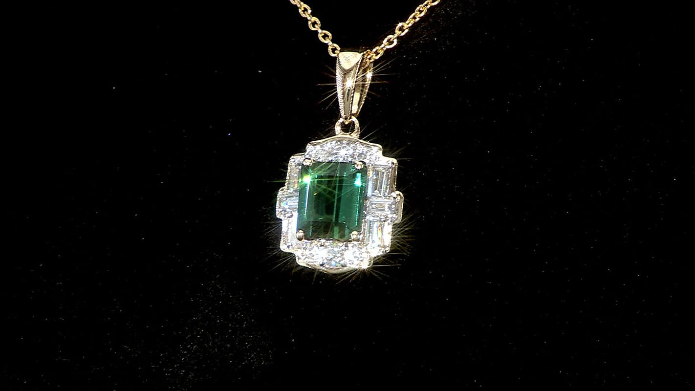 Certified & Appraised AAA Santa Rosa Tourmaline and G-H SI Luxuriant Lab Grown Diamond 1.77 ctw Pendant Necklace in 10K Yellow Gold 20 Inches