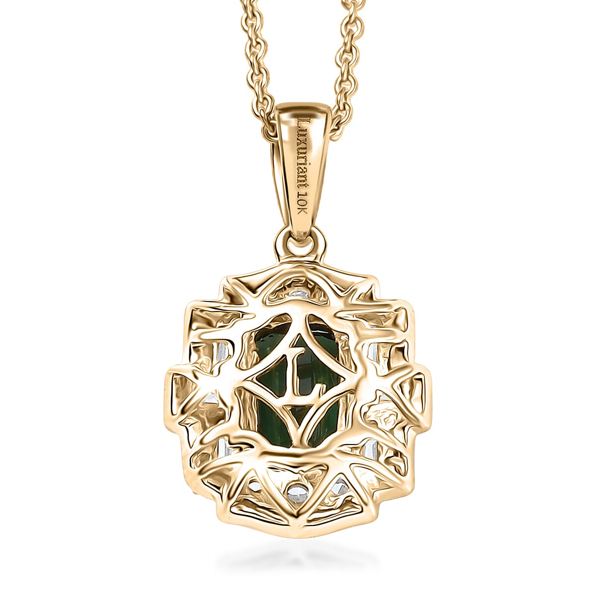 Certified & Appraised AAA Santa Rosa Tourmaline and G-H SI Luxuriant Lab Grown Diamond 1.77 ctw Pendant Necklace in 10K Yellow Gold 20 Inches image number 4