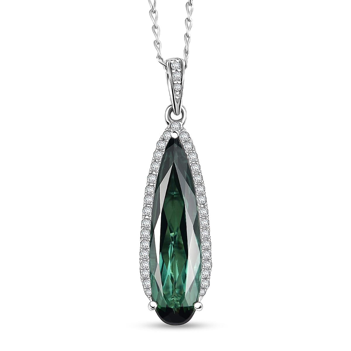 Certified & Appraised Rhapsody AAAA Santa Rosa Tourmaline and E-F VS Diamond 4.78 ctw Pendant Necklace in 950 Platinum 20 Inches image number 0