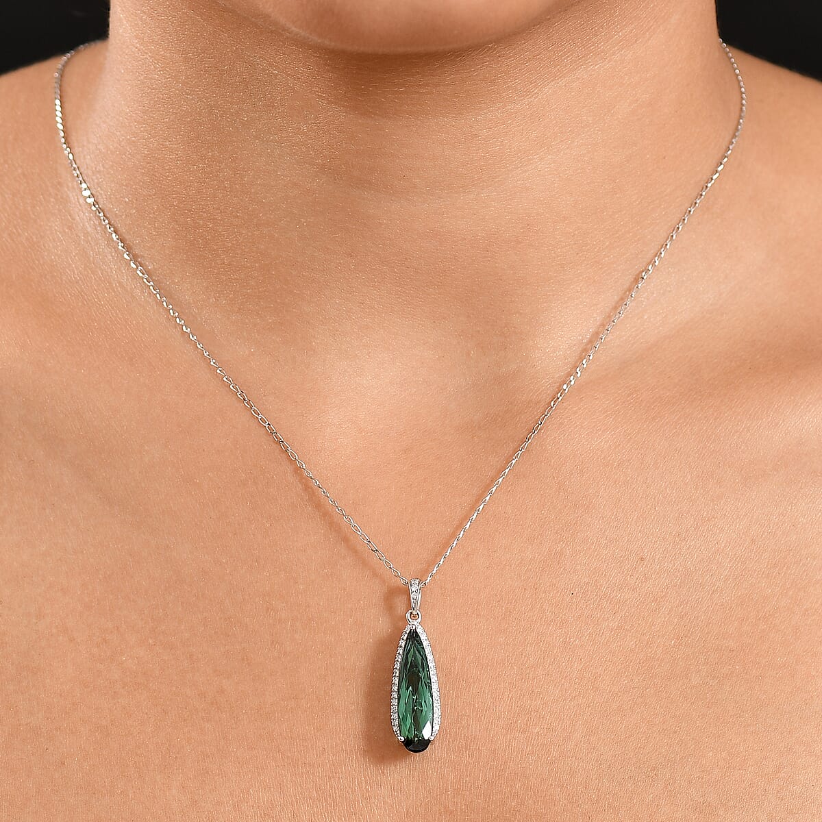 Certified & Appraised Rhapsody AAAA Santa Rosa Tourmaline and E-F VS Diamond 4.78 ctw Pendant Necklace in 950 Platinum 20 Inches image number 2