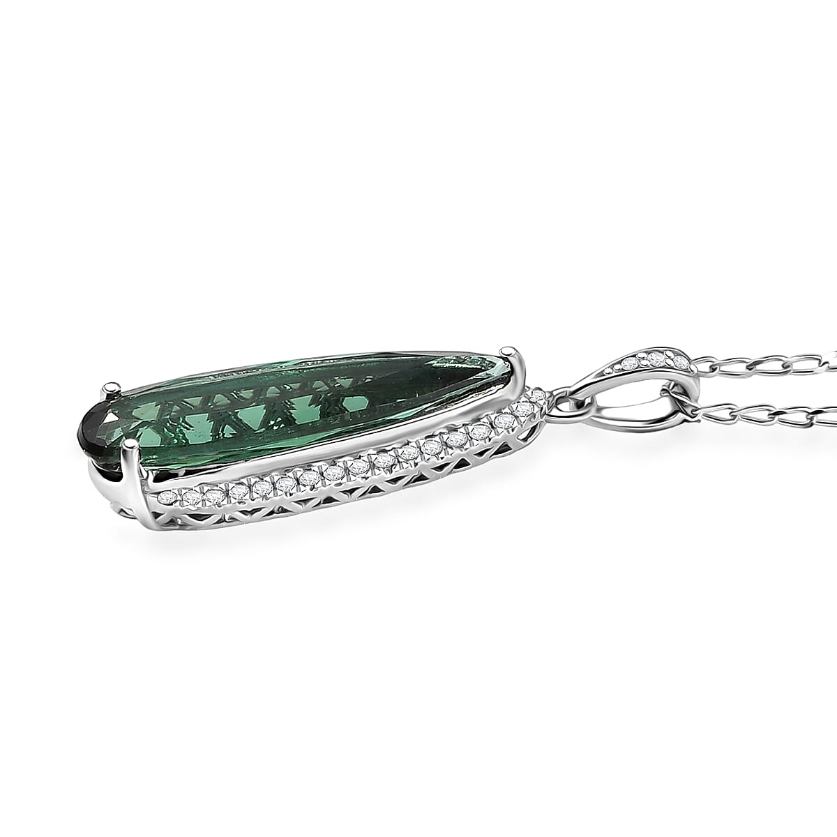 Certified & Appraised Rhapsody AAAA Santa Rosa Tourmaline and E-F VS Diamond 4.78 ctw Pendant Necklace in 950 Platinum 20 Inches image number 3