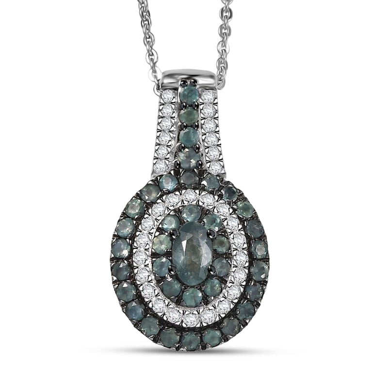 D'Joy Narsipatnam Alexandrite and Moissanite 1.20 ctw Galaxy Orbit Pendant Necklace in Rhodium Over Sterling Silver 20 Inches