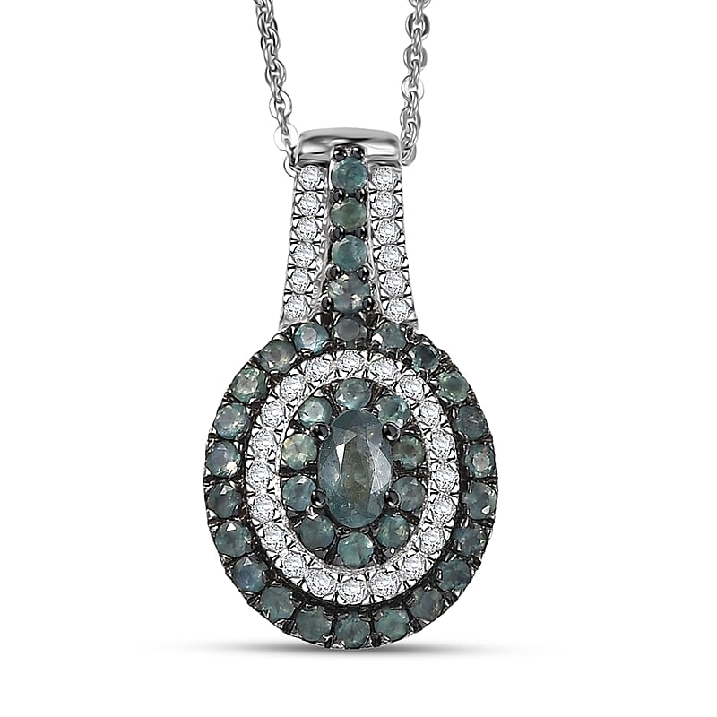 D'Joy Narsipatnam Alexandrite and Moissanite 1.20 ctw Galaxy Orbit Pendant Necklace in Rhodium Over Sterling Silver 20 Inches