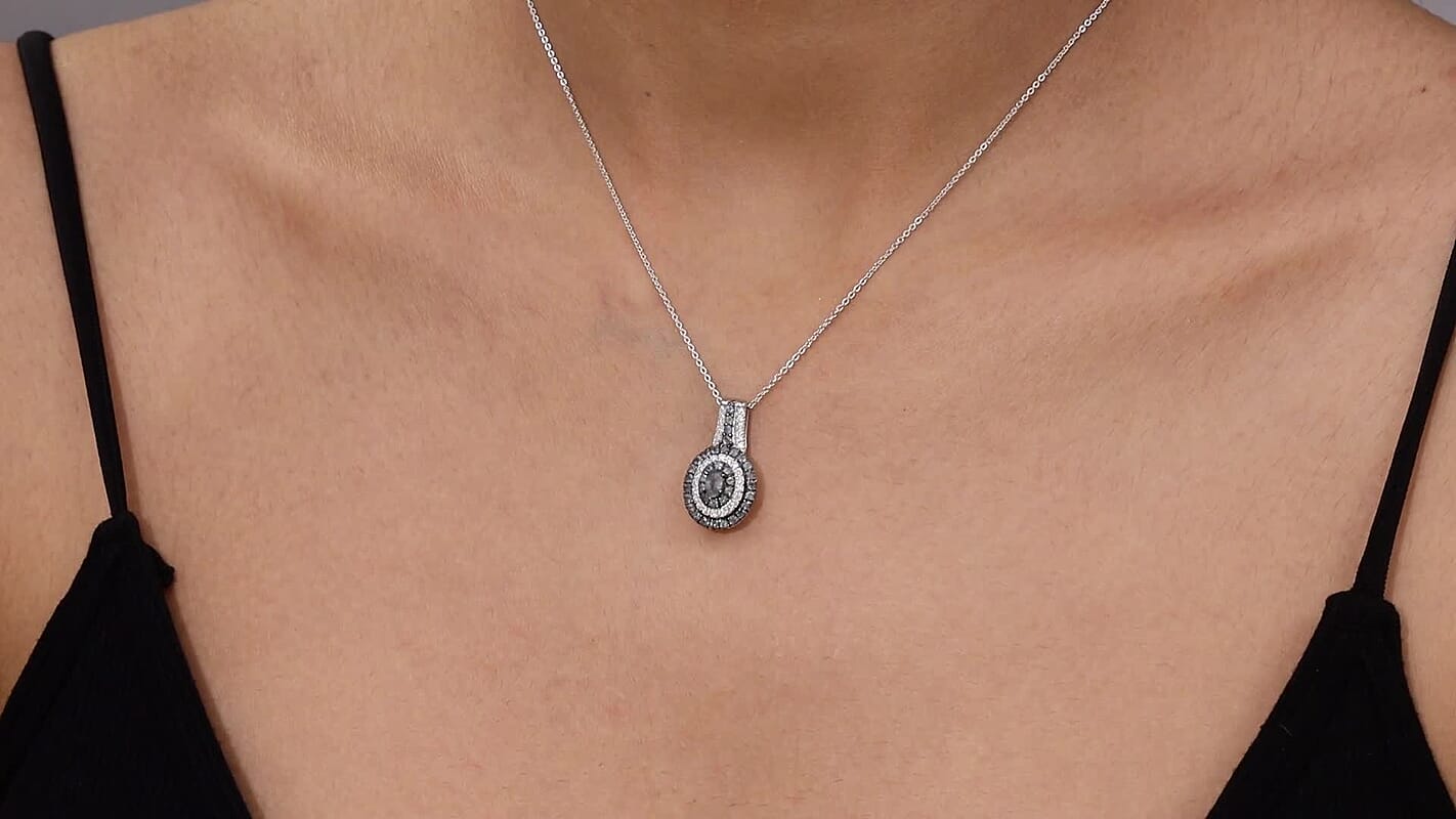 D'Joy Narsipatnam Alexandrite and Moissanite 1.20 ctw Galaxy Orbit Pendant Necklace in Rhodium Over Sterling Silver 20 Inches