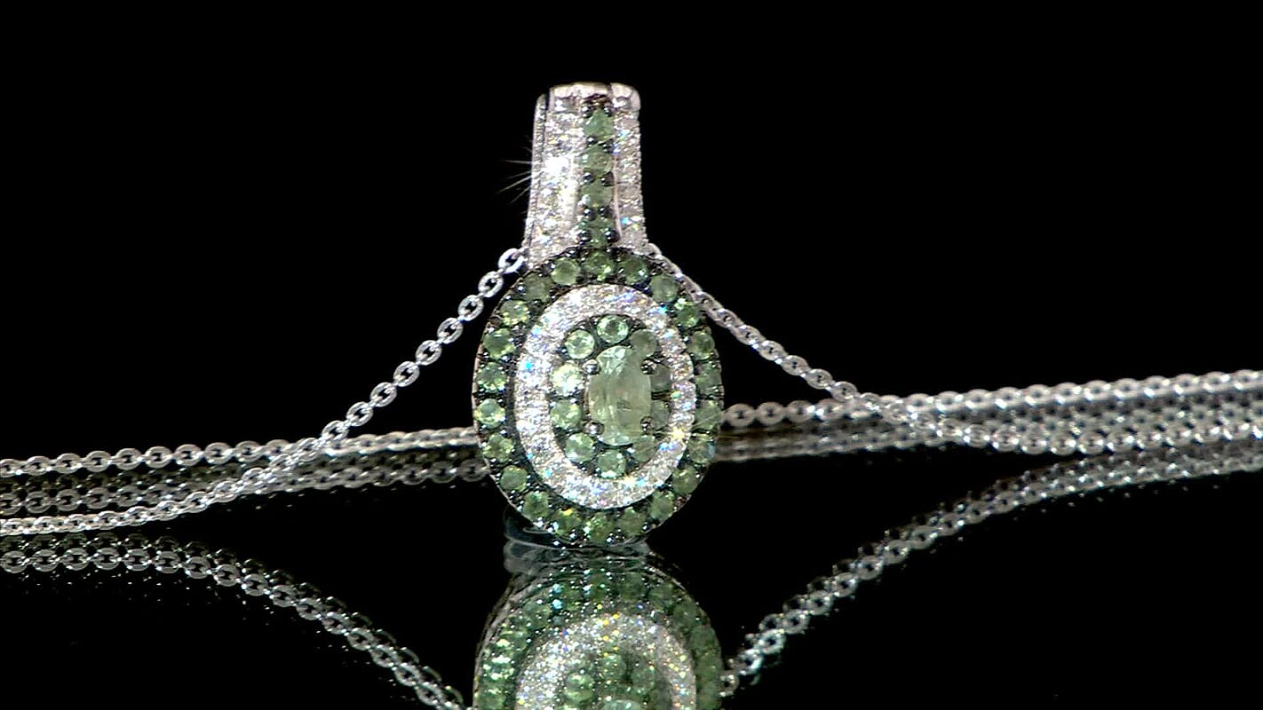 D'Joy Narsipatnam Alexandrite and Moissanite 1.20 ctw Galaxy Orbit Pendant Necklace in Rhodium Over Sterling Silver 20 Inches