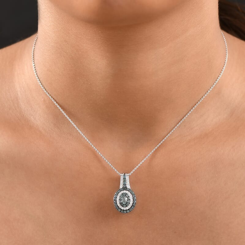 D'Joy Narsipatnam Alexandrite and Moissanite 1.20 ctw Galaxy Orbit Pendant Necklace in Rhodium Over Sterling Silver 20 Inches