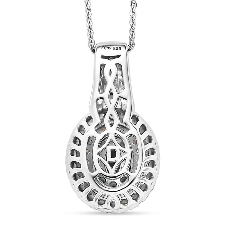D'Joy Narsipatnam Alexandrite and Moissanite 1.20 ctw Galaxy Orbit Pendant Necklace in Rhodium Over Sterling Silver 20 Inches