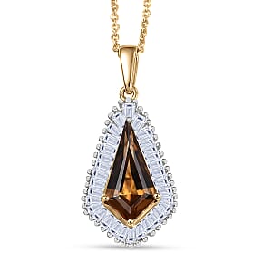 AAA Golden Turkizite and Luxuriant Lab Grown Diamond VS 2.65 ctw Pendant Necklace 20 Inches in 10K Yellow Gold