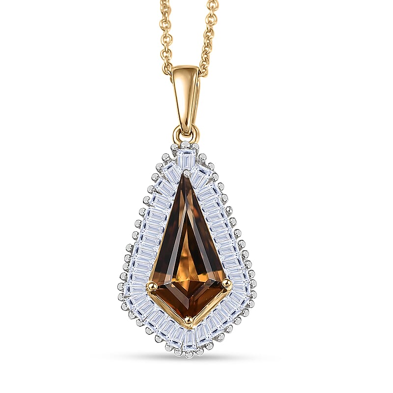 AAA Golden Turkizite and Luxuriant Lab Grown Diamond VS 2.65 ctw Brilliance of Kite Pendant Necklace 20 Inches in 10K Yellow Gold