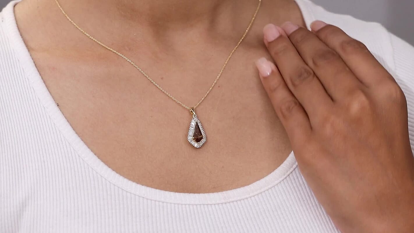 AAA Golden Turkizite and Luxuriant Lab Grown Diamond VS 2.65 ctw Brilliance of Kite Pendant Necklace 20 Inches in 10K Yellow Gold