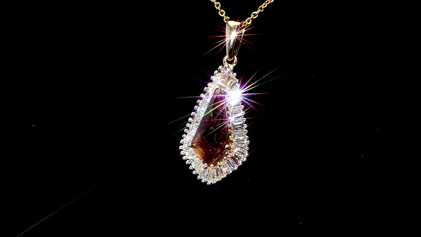 AAA Golden Turkizite and Luxuriant Lab Grown Diamond VS 2.65 ctw Brilliance of Kite Pendant Necklace 20 Inches in 10K Yellow Gold