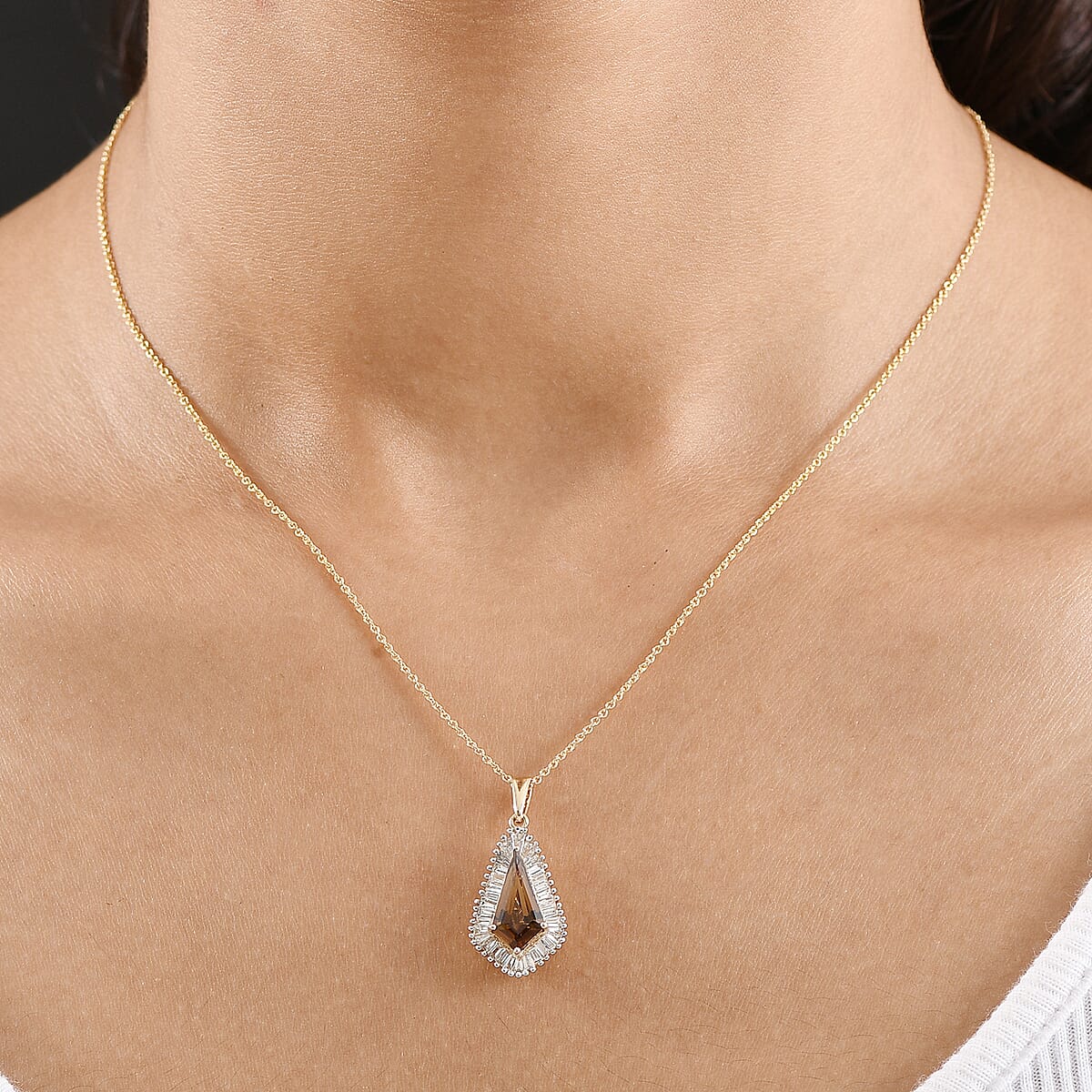 AAA Golden Turkizite and Luxuriant Lab Grown Diamond VS 2.65 ctw Pendant Necklace 20 Inches in 10K Yellow Gold image number 2
