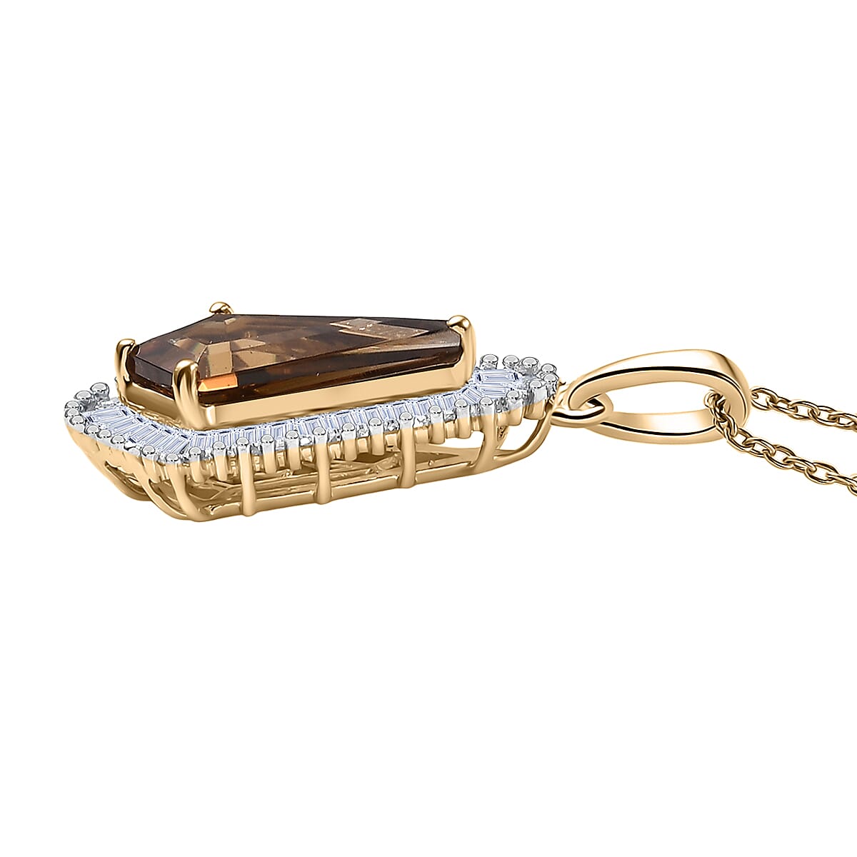 AAA Golden Turkizite and Luxuriant Lab Grown Diamond VS 2.65 ctw Pendant Necklace 20 Inches in 10K Yellow Gold image number 3
