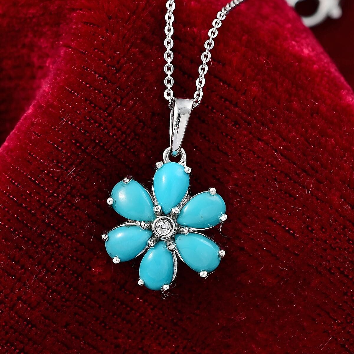 D'Joy Sleeping Beauty Turquoise and White Zircon 2.35 ctw Pendant Necklace in Rhodium Over Sterling Silver 20 Inches  image number 2
