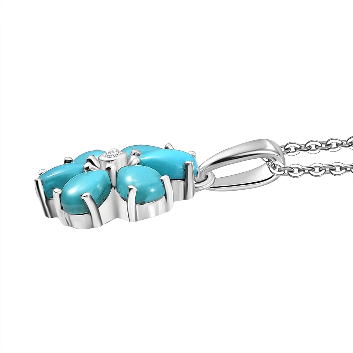 D'Joy Sleeping Beauty Turquoise and White Zircon 2.35 ctw Pendant Necklace in Rhodium Over Sterling Silver 20 Inches  image number 3