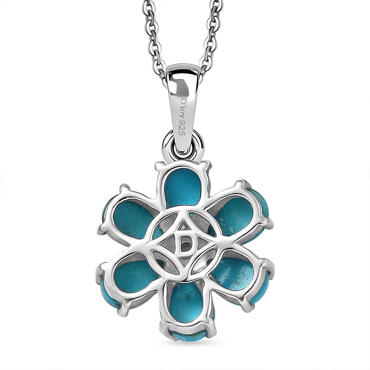 D'Joy Sleeping Beauty Turquoise and White Zircon 2.35 ctw Pendant Necklace in Rhodium Over Sterling Silver 20 Inches 