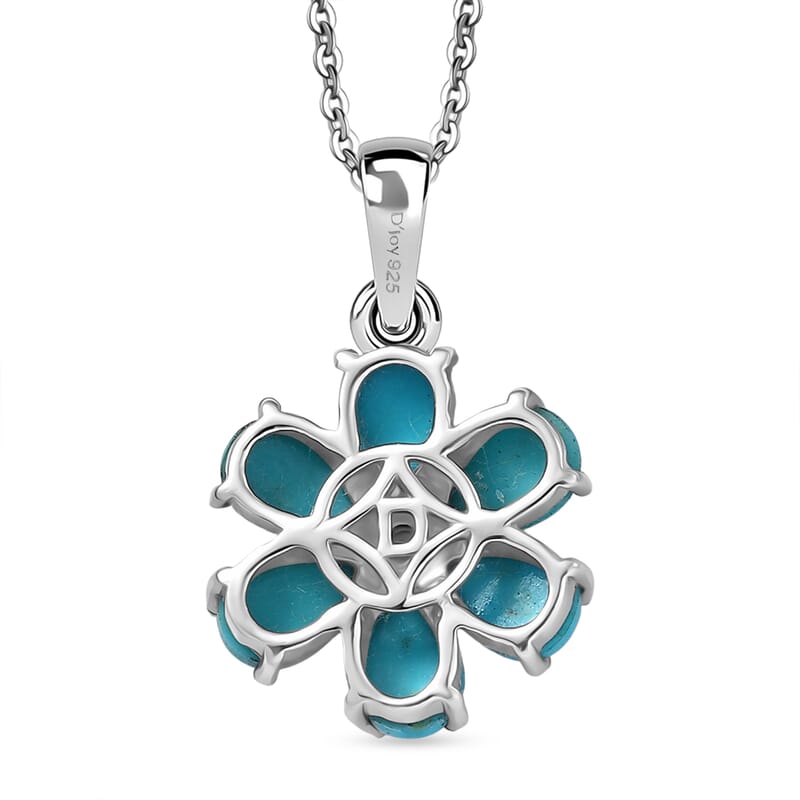 D'Joy Sleeping Beauty Turquoise and White Zircon 2.35 ctw Pendant Necklace in Rhodium Over Sterling Silver 20 Inches 