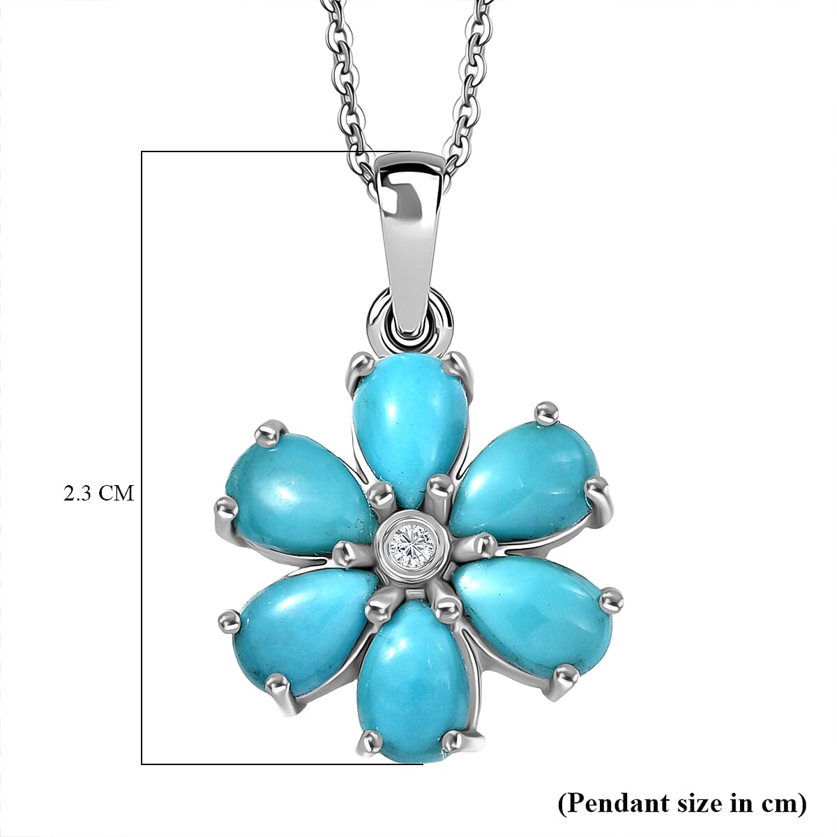 D'Joy Sleeping Beauty Turquoise and White Zircon 2.35 ctw Pendant Necklace in Rhodium Over Sterling Silver 20 Inches 