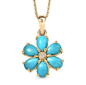 D'Joy Sleeping Beauty Turquoise and White Zircon 2.35 ctw Pendant Necklace in 18K Vermeil Yellow Gold Over Sterling Silver 20 Inches 