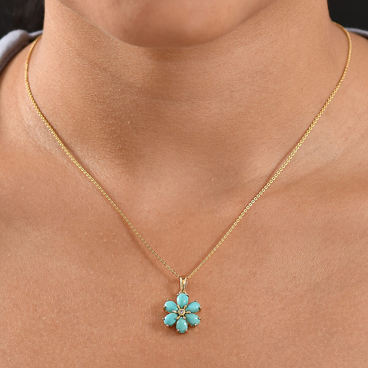 D'Joy Sleeping Beauty Turquoise and White Zircon 2.35 ctw Pendant Necklace in 18K Vermeil Yellow Gold Over Sterling Silver 20 Inches  image number 1